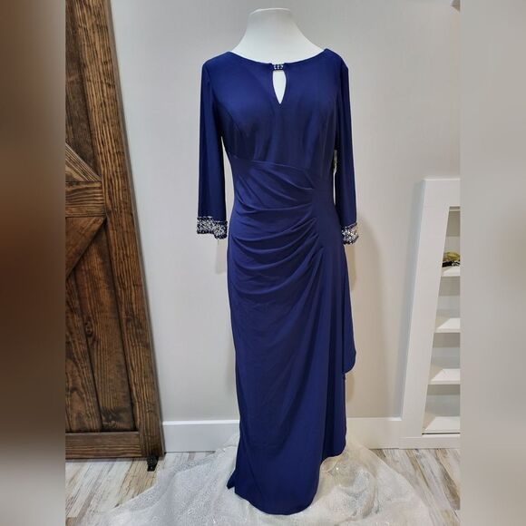 Alex Evenings Dress Side Ruched Cascade,Keyhole Embellished NWT size 12 Blue - Picture 3 of 6